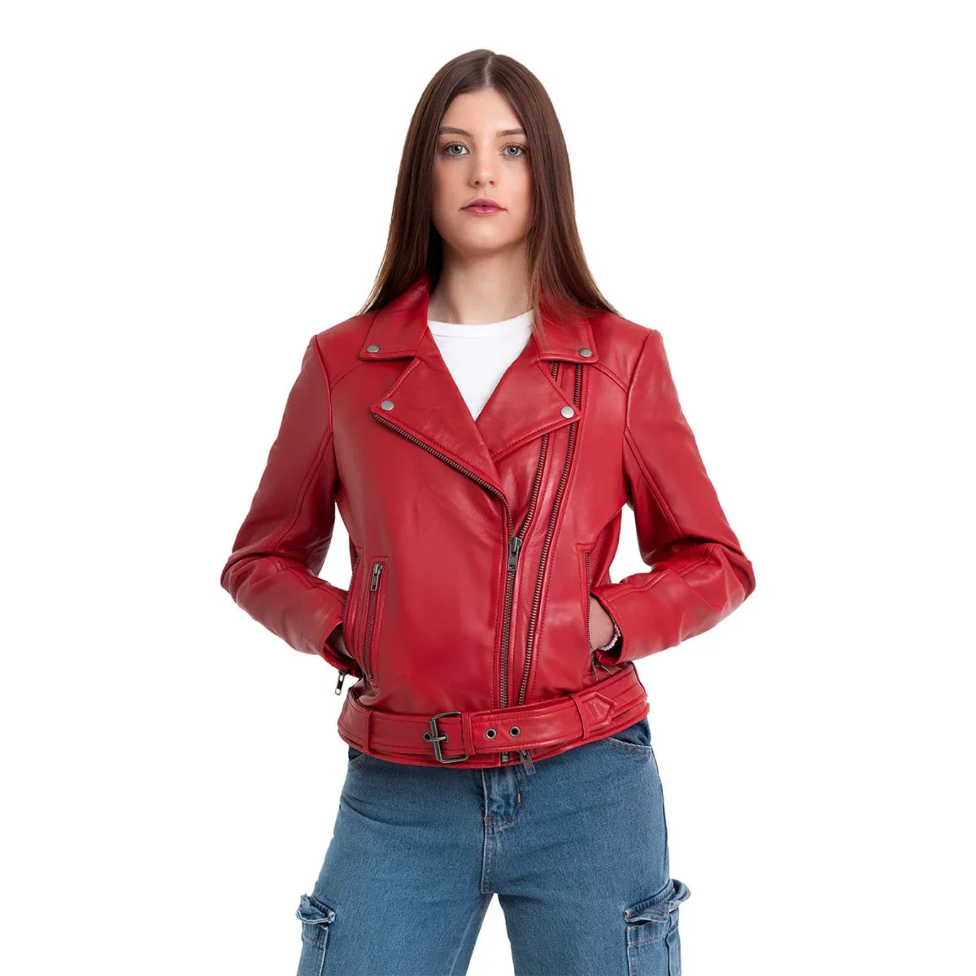 Adeline Women's Leather Jacket FMCo NY Red Fire XS