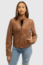Rexie Womens Fashion Leather Jacket Dark Cognac Women's Leather Jacket Whet Blu NYC