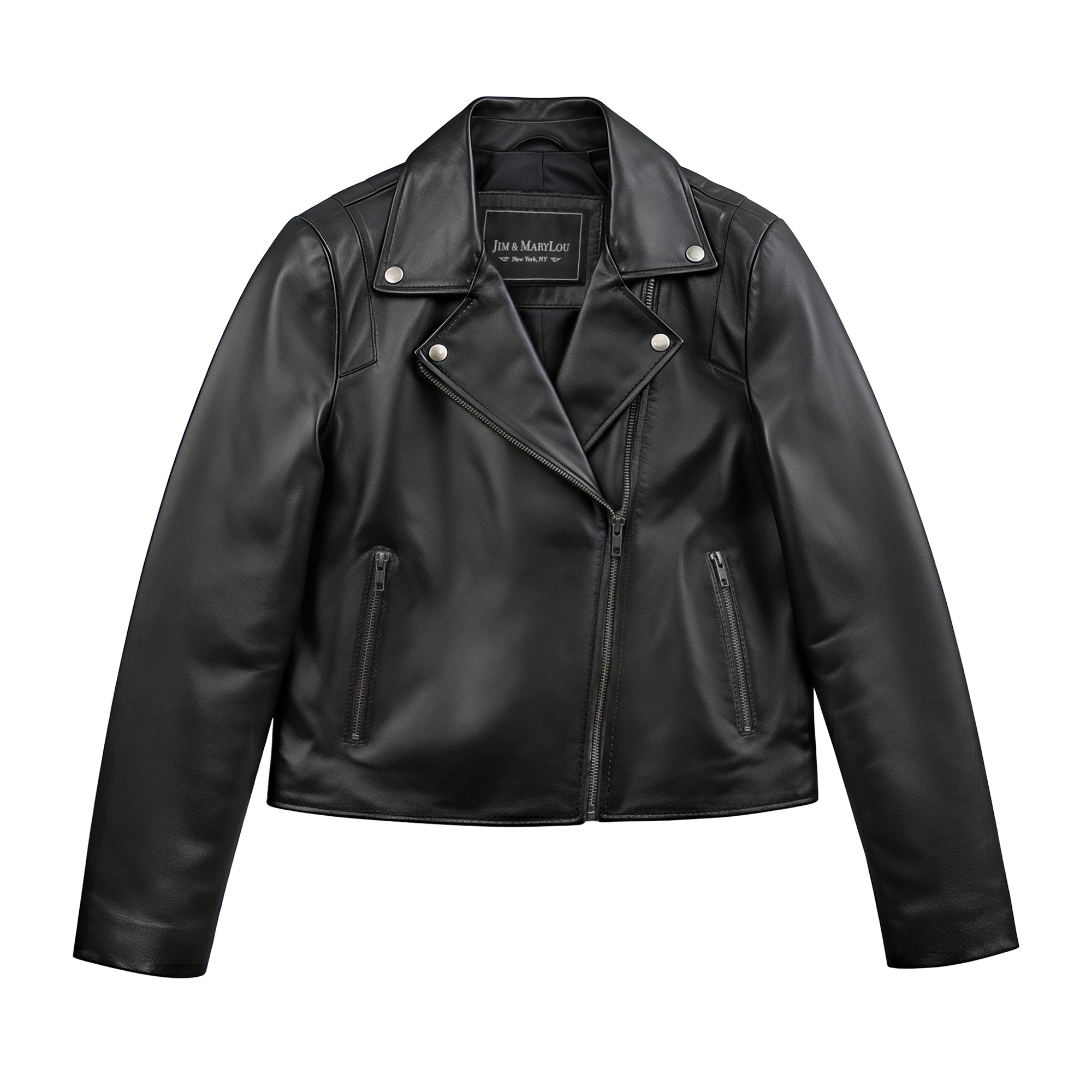 Serena Women's Asymmetrical Zipper Leather Jacket Jim & Mary Lou Black XS
