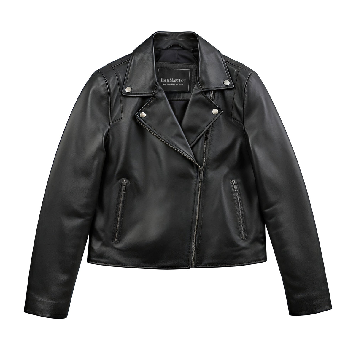Serena Women's Asymmetrical Zipper Leather Jacket Jim & Mary Lou Black XS