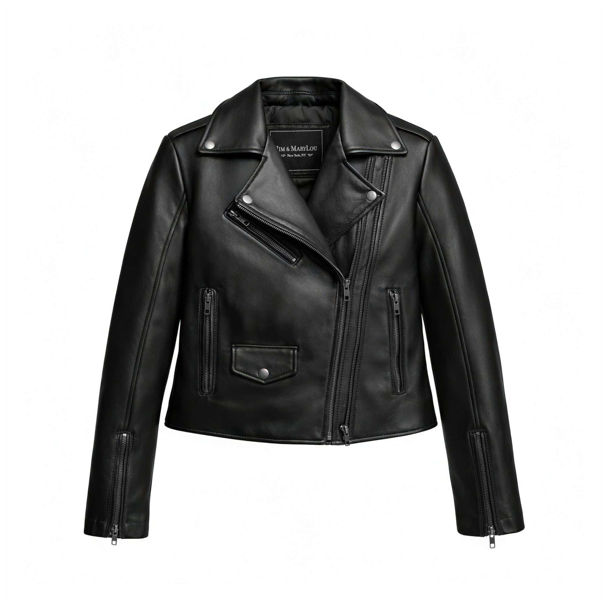 Bethany Women's Asymmetrical Zipper Leather Jacket Jim & Mary Lou Black XS