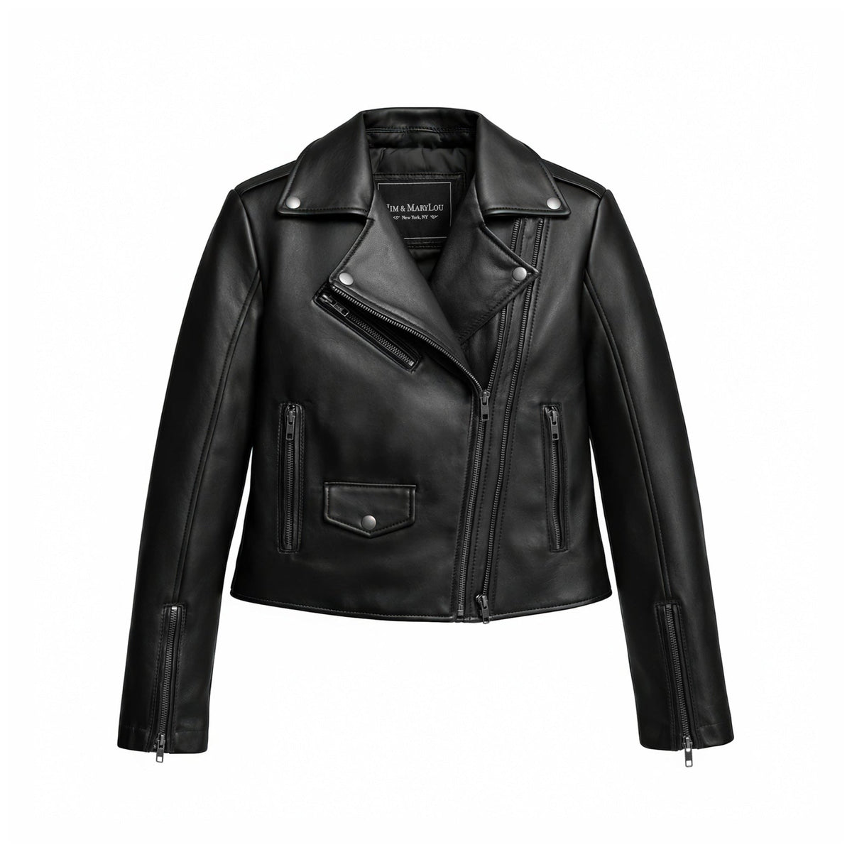Bethany Women's Asymmetrical Zipper Leather Jacket Jim & Mary Lou Black XS