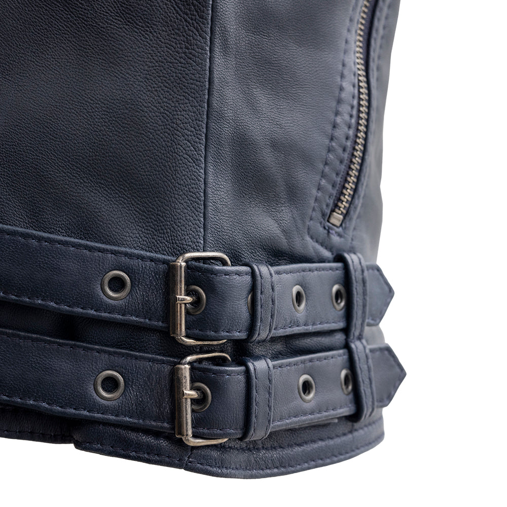 Queens Womens Fashion Leather Jacket Navy Blue Women's Fashion Moto Leather Jacket Whet Blu NYC