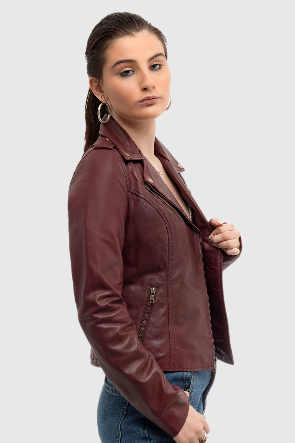 Harper Womens Moto Leather Jacket (Sangria) Women's Leather Jacket Whet Blu NYC
