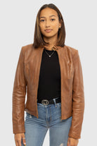 Rexie Womens Fashion Leather Jacket Dark Cognac Women's Leather Jacket Whet Blu NYC