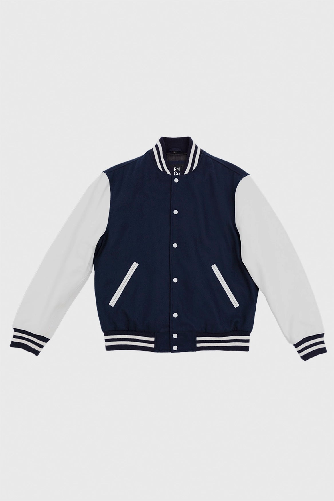 Varsity Navy Blue Wool Body/White Leather Sleeves 