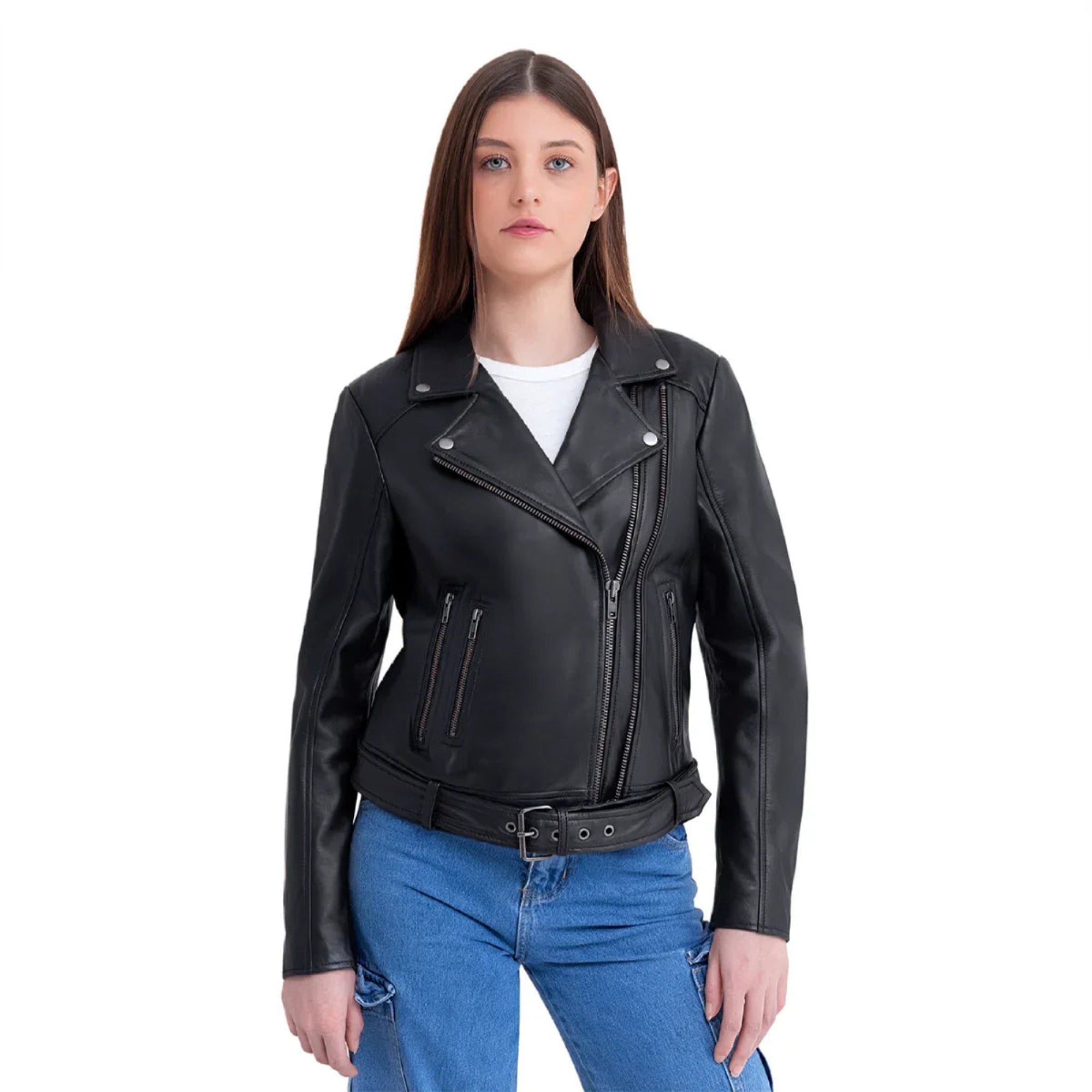 Adeline Women's Leather Jacket FMCo NY Black XS