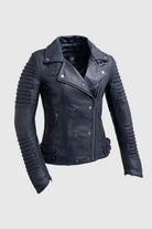 Queens Womens Fashion Leather Jacket Navy Blue Women's Fashion Moto Leather Jacket Whet Blu NYC