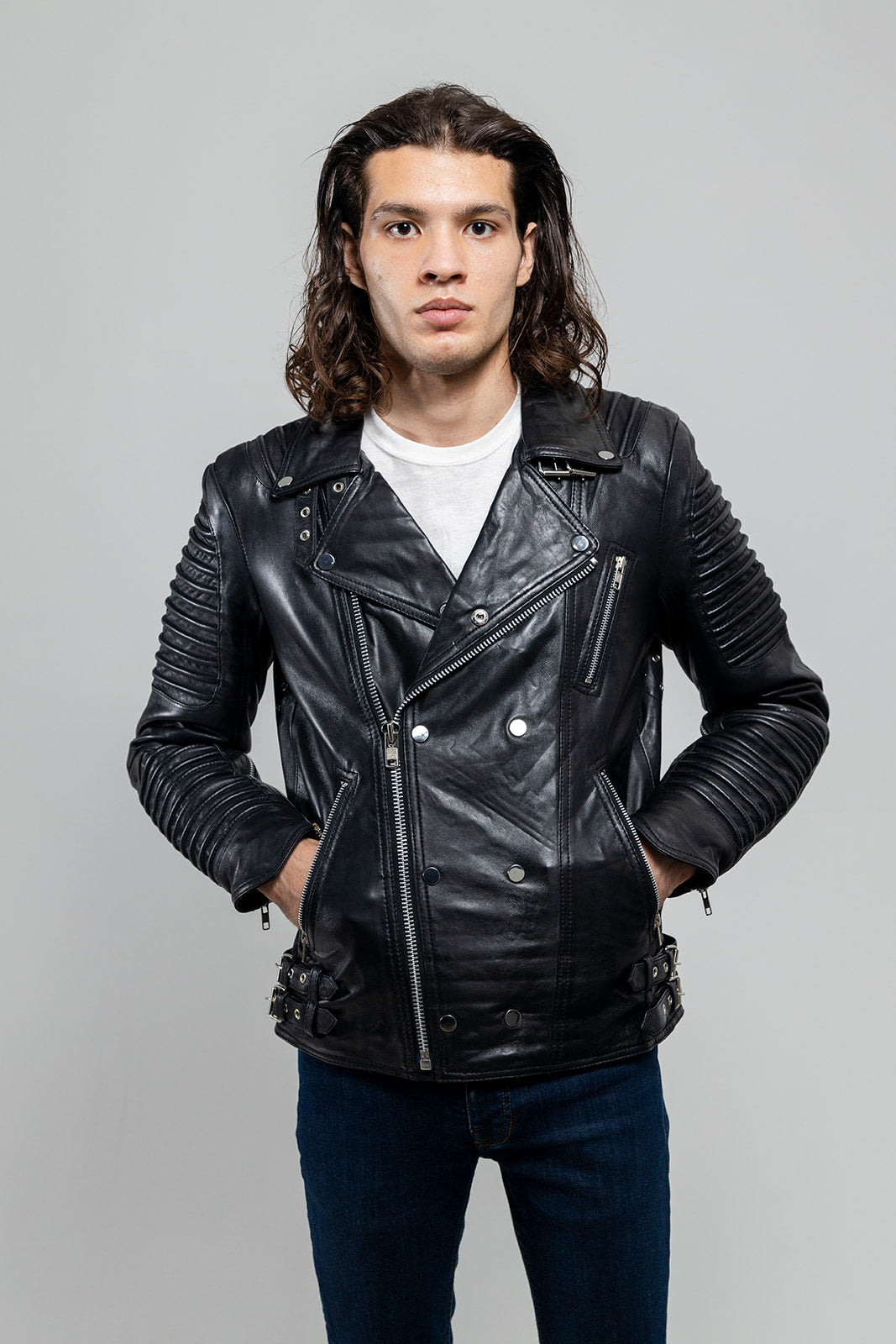 Brooklyn Mens Lambskin Leather Jacket Black Men's Motorcycle style Jacket Whet Blu NYC