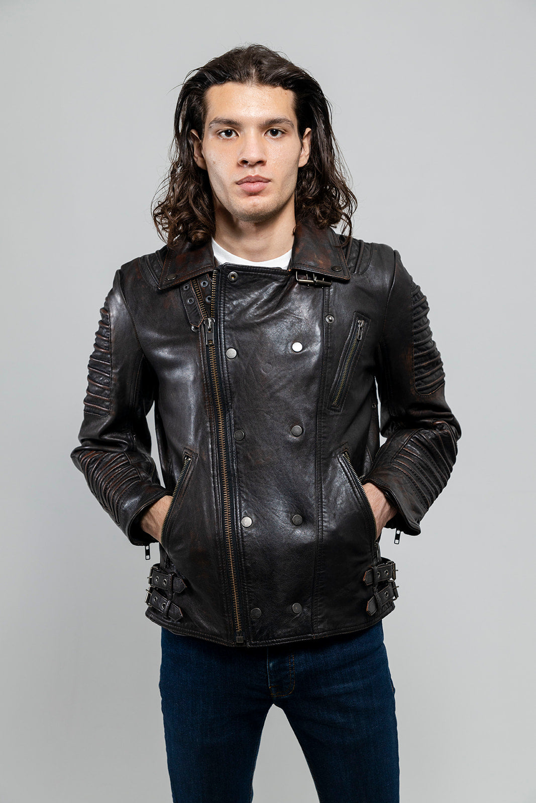 Brooklyn Mens Lambskin Leather Jacket Black Cognac Men's Motorcycle style Jacket Whet Blu NYC