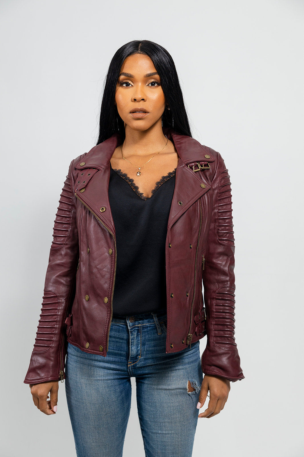 Queens Womens Leather Jacket Oxblood Women's Fashion Moto Leather Jacket Whet Blu NYC