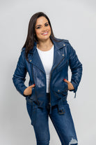 Rockstar - Womens Leather Jacket - Blue Women's Fashion Moto Leather Jacket Whet Blu NYC