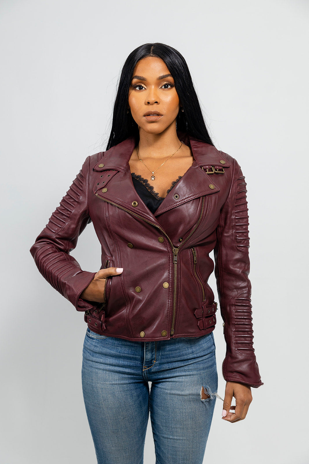 Queens Womens Leather Jacket Oxblood Women's Fashion Moto Leather Jacket Whet Blu NYC