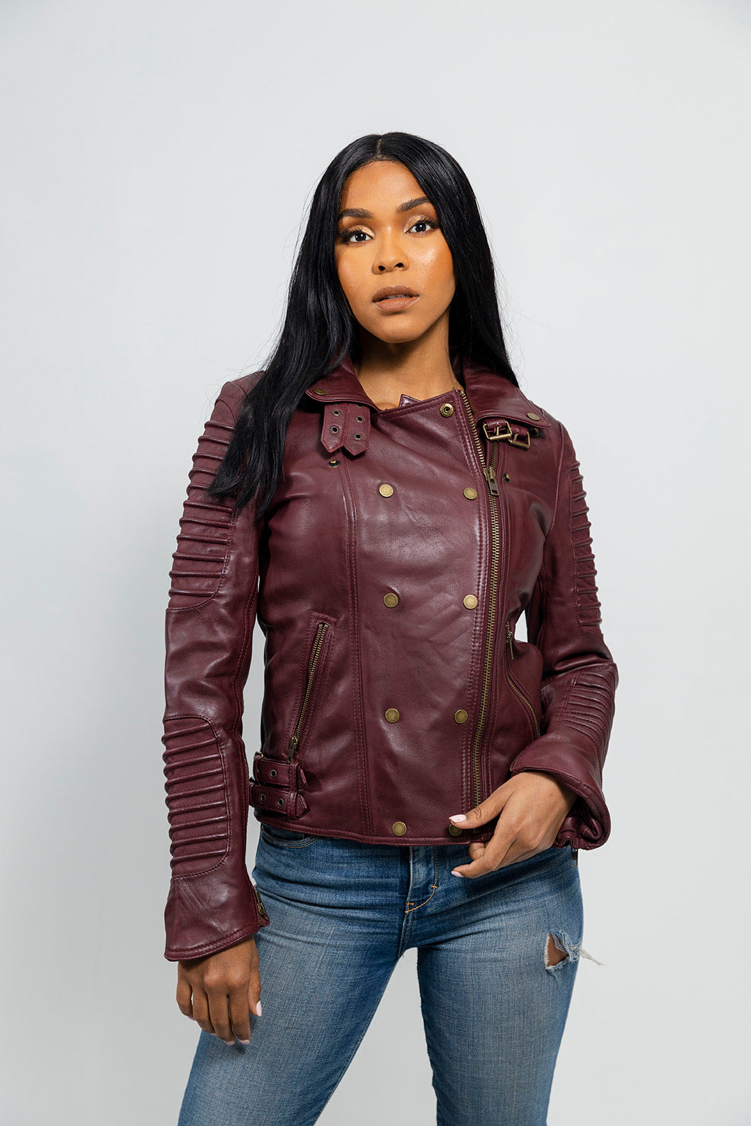 Queens Womens Leather Jacket Oxblood Women's Fashion Moto Leather Jacket Whet Blu NYC