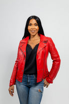 Queens Womens Fashion Leather Jacket Fire Red Women's Fashion Moto Leather Jacket Whet Blu NYC