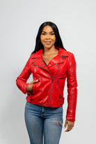 Queens Womens Fashion Leather Jacket Fire Red Women's Fashion Moto Leather Jacket Whet Blu NYC