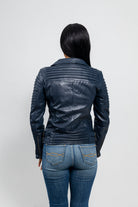 Queens Womens Fashion Leather Jacket Navy Blue Women's Fashion Moto Leather Jacket Whet Blu NYC