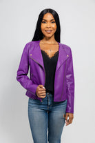Violet Women's Vegan Faux Leather Jacket Women's Fashion Leather Jacket FMCo Dark Purple XS 