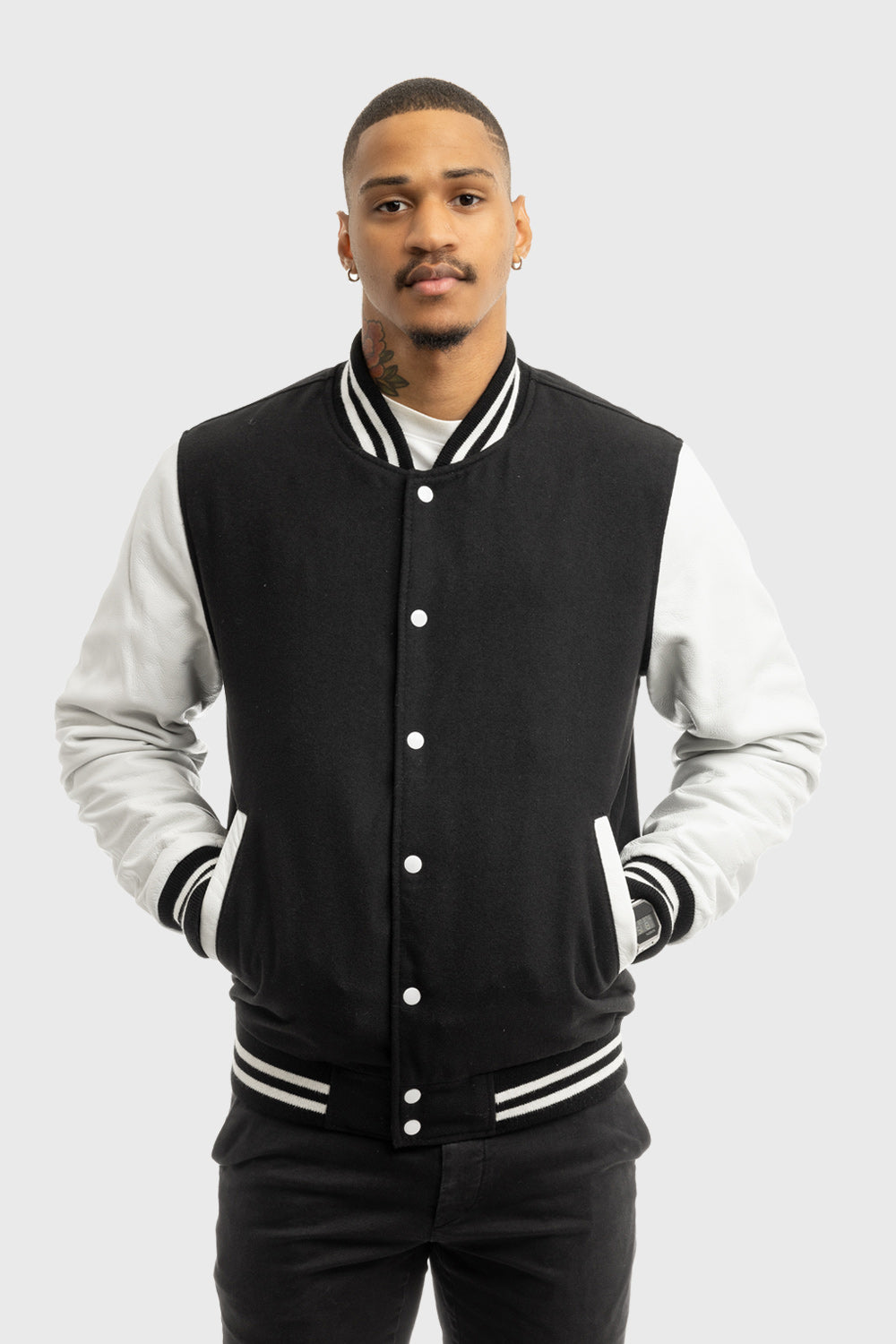 Jude Men's Varsity Jacket (White leather Sleeves) First Manufacturing Company