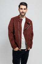 Payton Men's Vegan Faux Suede Jacket Maroon Men's Vegan Faux Leather jacket Whet Blu NYC