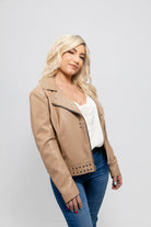 Sandy Women's Vegan Faux Leather Jacket (Beige) Women's Vegan Faux Leather Jacket Whet Blu NYC