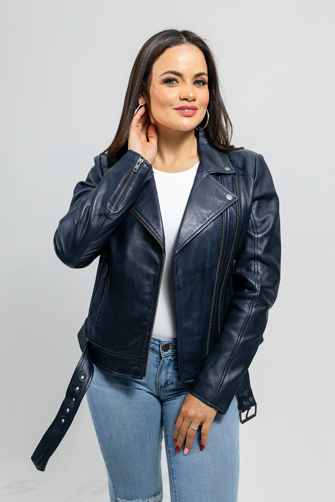 Chloe womens Fashion Leather Jacket Navy Blue Women's Leather Jacket Whet Blu NYC