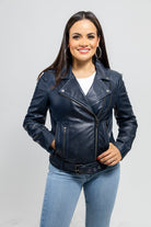 Chloe womens Fashion Leather Jacket Navy Blue Women's Leather Jacket Whet Blu NYC