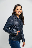 Rebel Womens Fashion Leather Jacket Navy Blue Women's Leather Jacket Whet Blu NYC