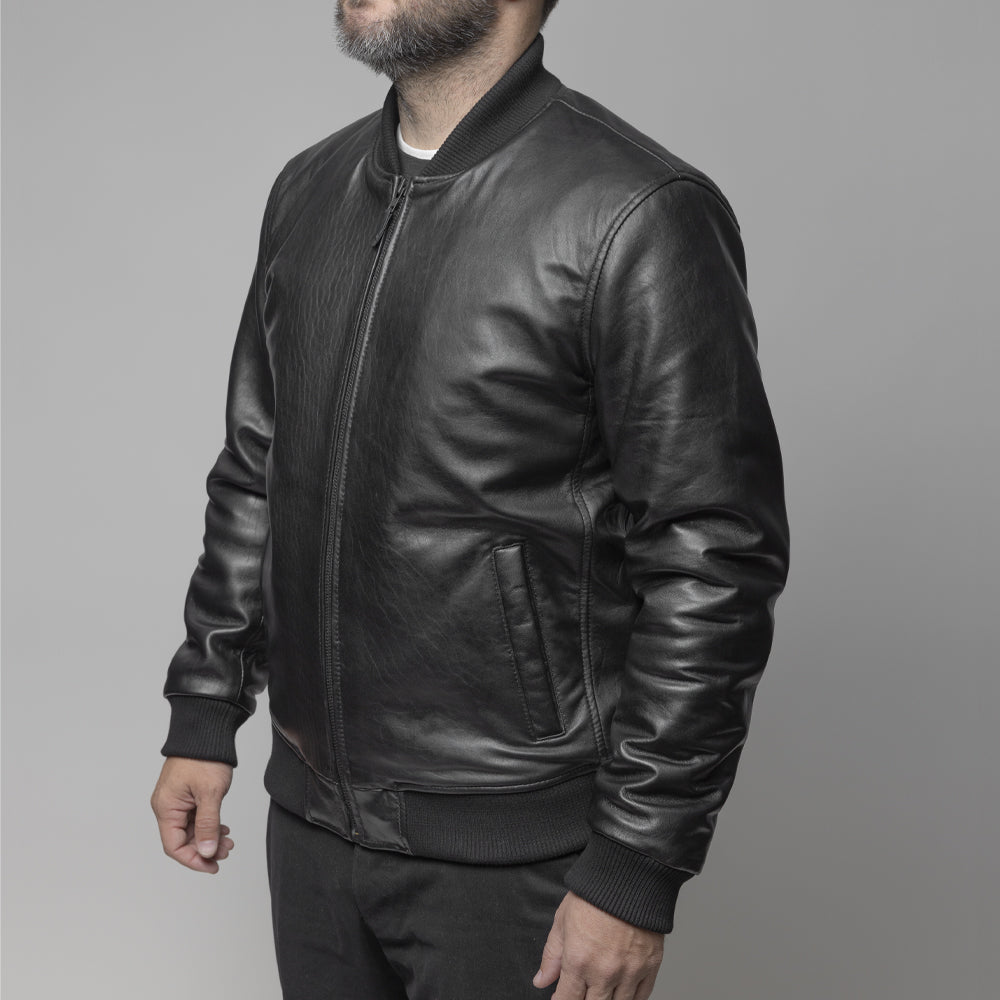 Dravis Mens Leather Bomber Jacket - Main Image