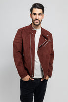 Payton Men's Vegan Faux Suede Jacket Maroon Men's Vegan Faux Leather jacket Whet Blu NYC