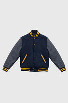 Varsity Navy Blue Wool Body/ Navy Leather Sleeves Men's Varsity Bomber Jacker Whet Blu NYC