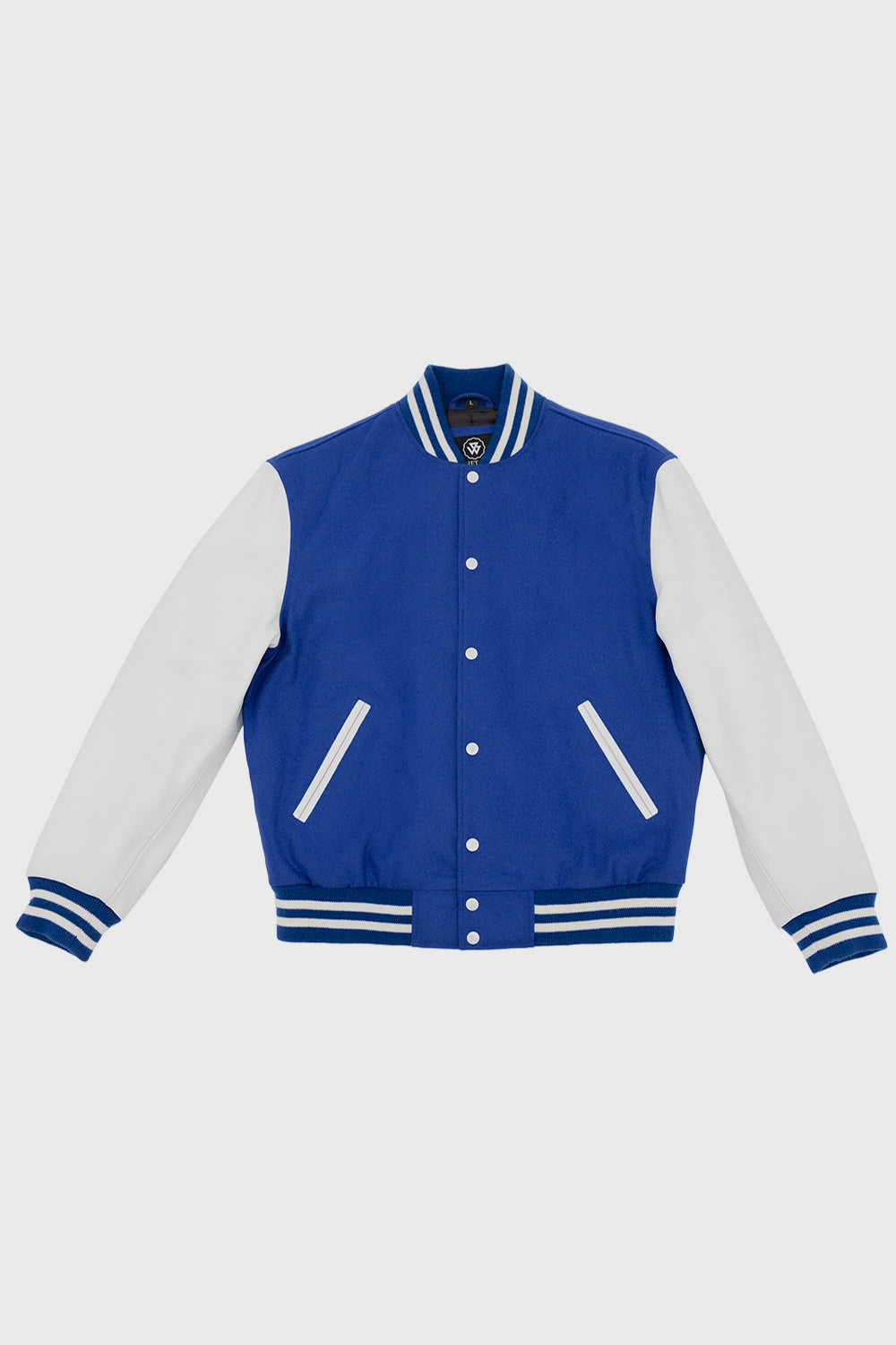 Varsity Royal Blue Wool Body/White Leather Sleeves Men's Varsity Bomber Jacker Whet Blu NYC